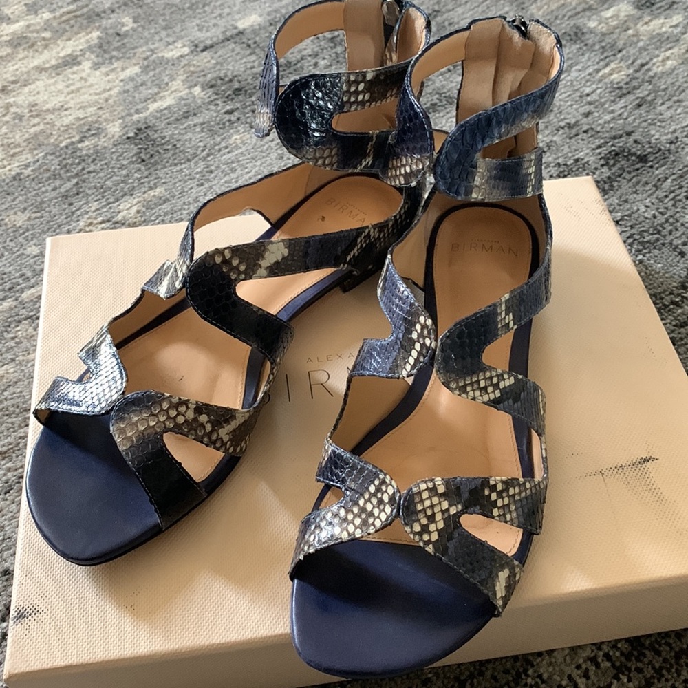 Blue/Gray Ankle Python Birman Flat Cage Sandal. - image 3